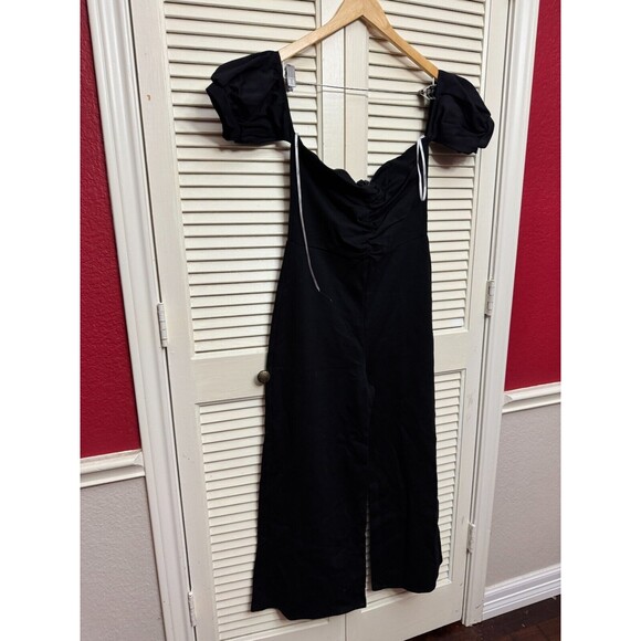 LULUS Impress Release Black Off the Shoulder Puff Sleeve Jumpsuit Size Large NWT - Picture 3 of 6